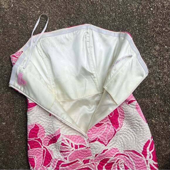 Lilly Pulitzer Pink White Strapless Silk Blend Sheath Dress Brocade Jacquard 6 - Picture 4 of 10